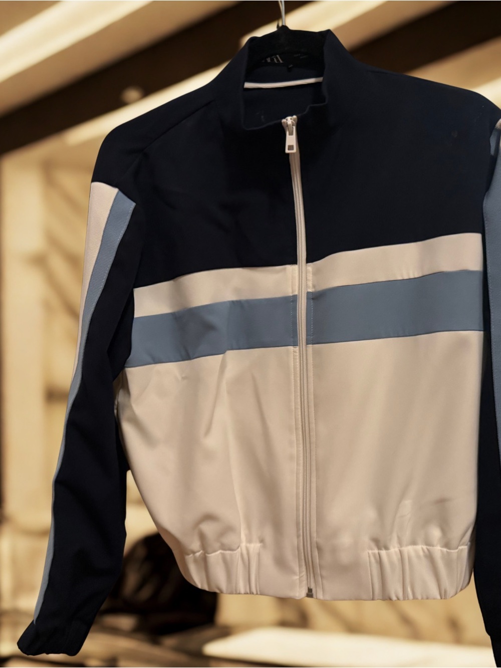 Zara Women's Colorblock Windbreaker - Navy, Light Blue & White